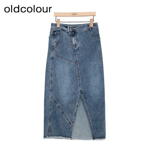 oldcolour牛仔半身裙春季新款纯色复古气质高腰中长裙女P12065291 商品图2
