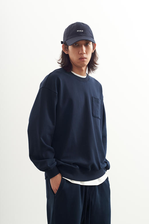 吃茶去chichaqu2024新款春夏休闲百搭经典口袋刺绣套头圆领卫衣 商品图4