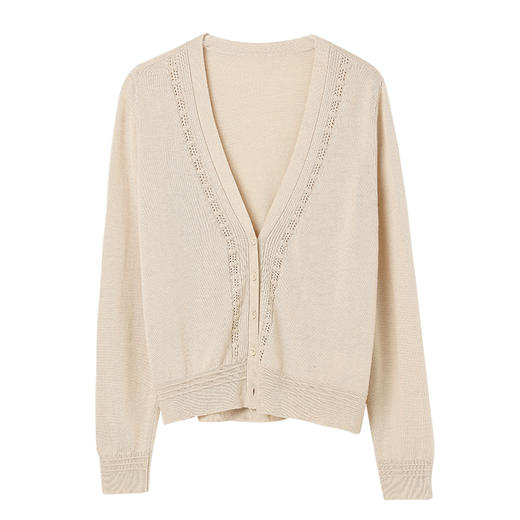 Famecoco范可儿v领短款毛衣开衫外套女长袖针织衫FAC1DE011 商品图5