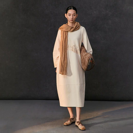 Famecoco植物拓印印花卫衣裙女圆领长袖宽松连衣长裙FAC1FA012 商品图2