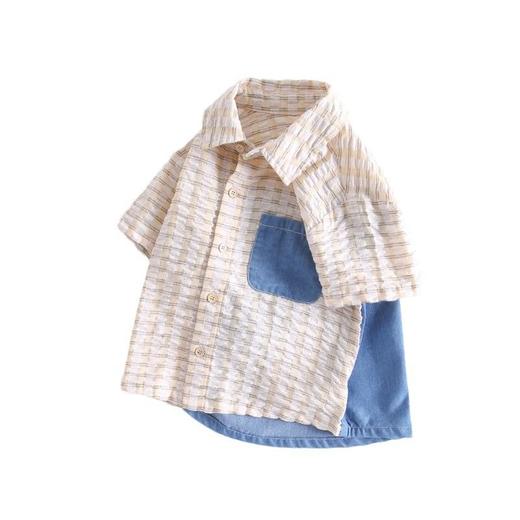 男童衬衫夏季薄款宝宝韩版拼接短袖上衣夏天儿童软牛仔格子衬衣夏 商品图4