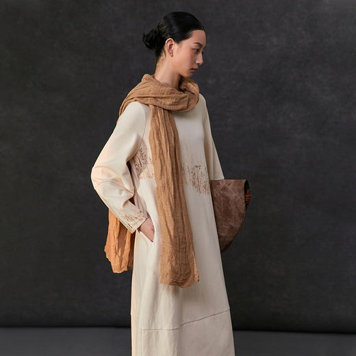 Famecoco植物拓印印花卫衣裙女圆领长袖宽松连衣长裙FAC1FA012 商品图0