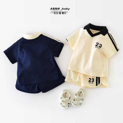 【学院t恤，儿童短袖运动套装】宝宝夏季小男孩运动套装，棉质薄款球服婴儿两件套父亲节礼物 商品图2