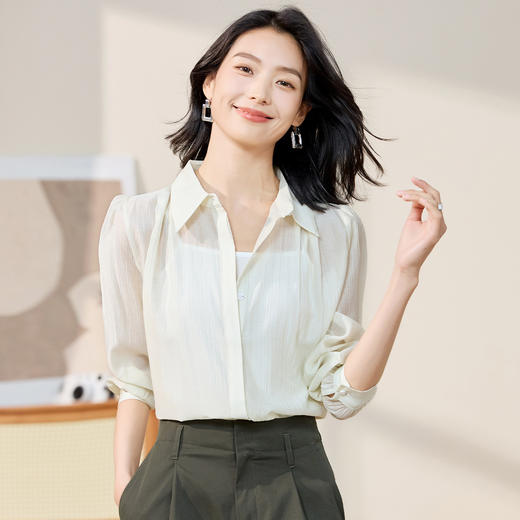 【天丝面料 轻薄凉爽】罗蒙女士长袖衬衫莱赛尔舒适百搭清爽衬衫开衫女 商品图4