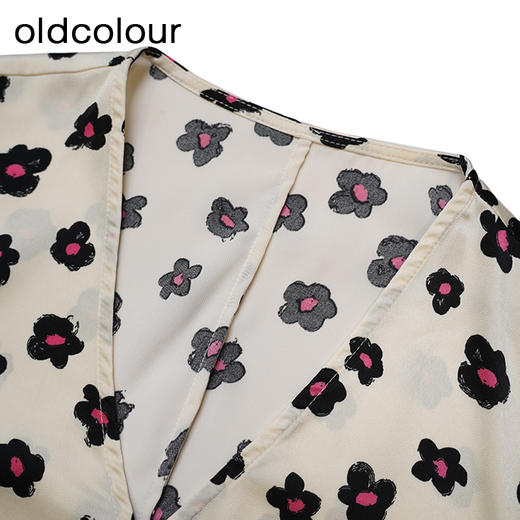 oldcolour碎花连衣裙春季新款V领收腰气质通勤长裙女P12103409 商品图2