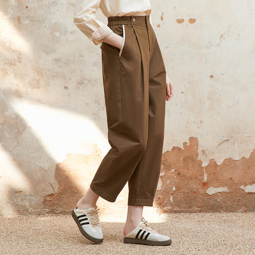 Famecoco范可儿全棉松紧腰宽松休闲裤女士直筒长裤子FAC1GA010 商品图1