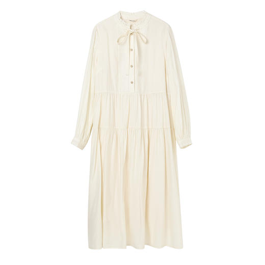 Famecoco范可儿立领系带垂感长裙女士宽松优雅连衣裙FAC1FA017 商品图0