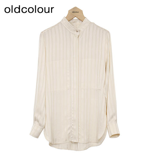 oldcolour条纹衬衫春季新款休闲通勤立领长袖上衣女HP15013509 商品图0