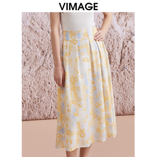 VIMAGE纬漫纪夏季新款优雅时尚高腰百搭印花半身裙V2106715 商品图2