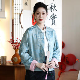 新中式提花圆领，拼接长袖外套上衣KQL-422H2309