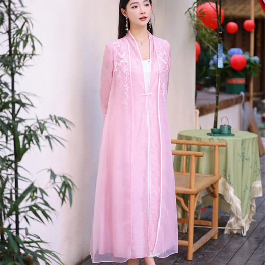 中式绣花外披天丝提花茶服仙气禅服FL6087 商品图0