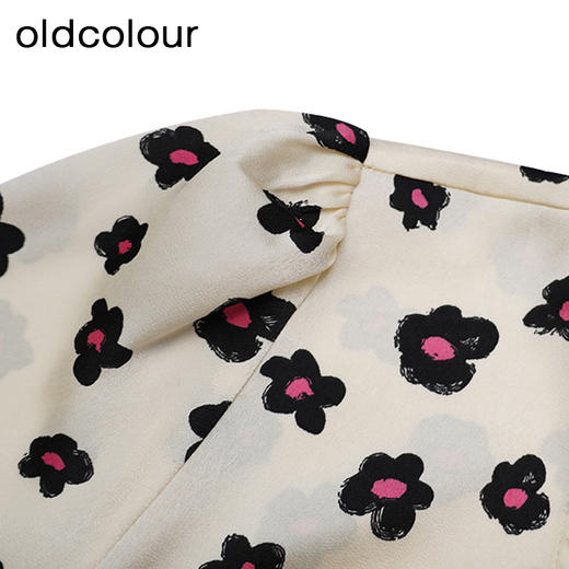 oldcolour碎花连衣裙春季新款V领收腰气质通勤长裙女P12103409 商品图3