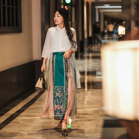 【林栖设计小店】提花衬衣拼真丝飞片优雅气质显瘦2024春夏新品中袖上衣女1942101