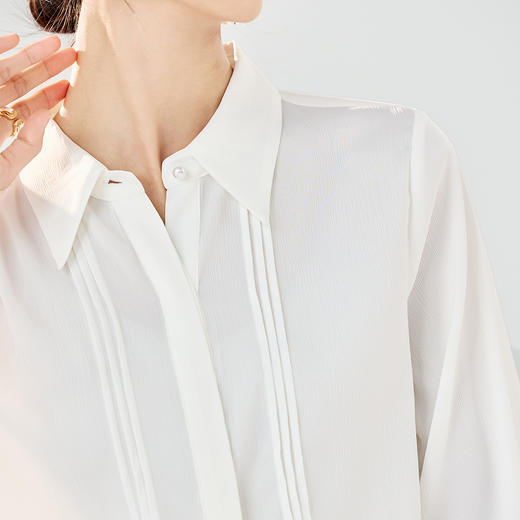 【简约大方】罗蒙女士长袖衬衫商务通勤翻领压皱设计衬衫女上衣 商品图6