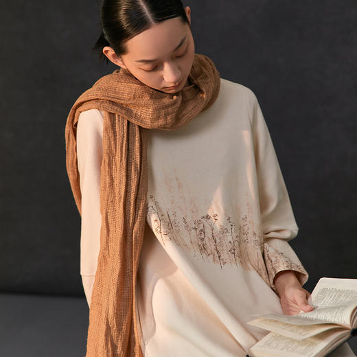 Famecoco植物拓印印花卫衣裙女圆领长袖宽松连衣长裙FAC1FA012 商品图1