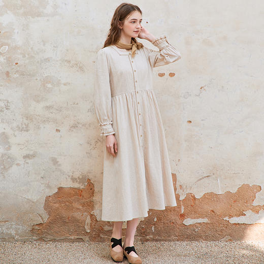 famecoco范可儿棉麻方领文艺连衣裙女宽松小众长裙FAC1FA009 商品图2
