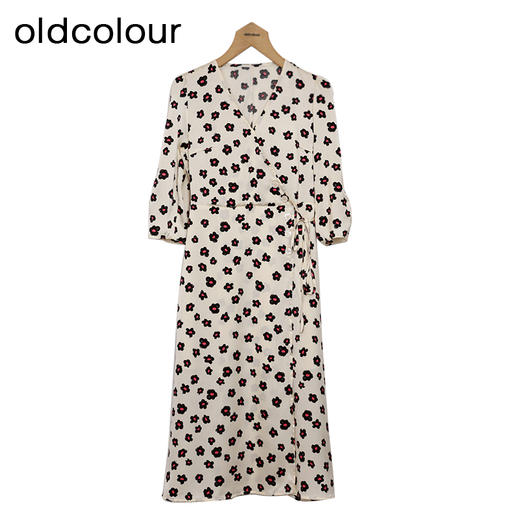 oldcolour碎花连衣裙春季新款V领收腰气质通勤长裙女P12103409 商品图0