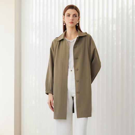 【女士风衣外套】24年春夏新品女士中长款单排扣直筒长袖外套 商品图0
