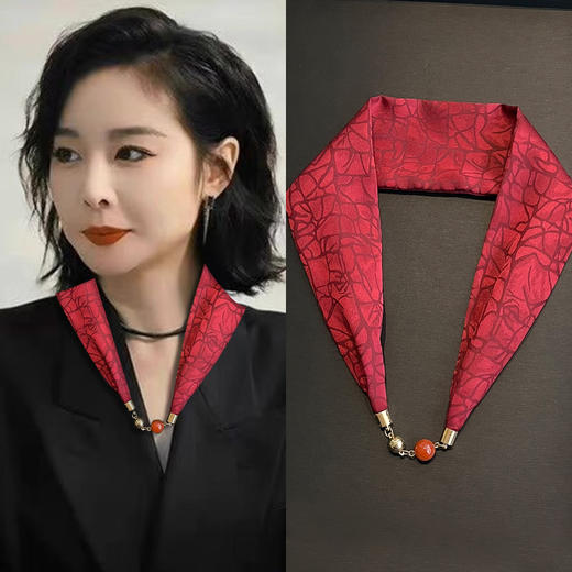 雀说 丝巾项链磁扣仿香云纱女小围巾锁骨链懒人磁吸扣高端围脖4ZF-31104 商品图6