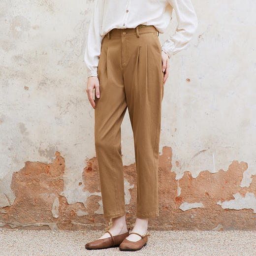 Famecoco范可儿双腰头纯棉拼接休闲裤女直筒休闲裤子 商品图4