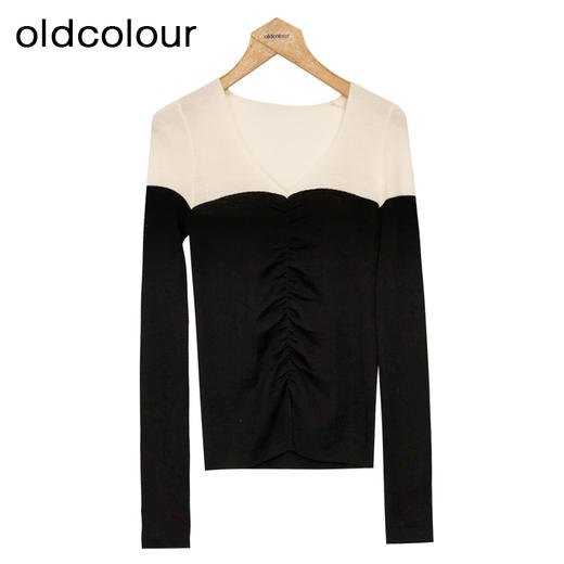 oldcolour修身针织衫春季新款V领复古高级内搭打底衫女P11052183 商品图0