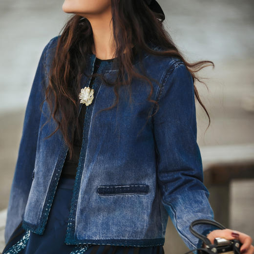 【林栖设计小店】（现货）外套上衣复古牛仔蓝渐变2024春夏新品长袖上衣女1942182 商品图5