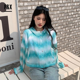 P&X设计师女装 休闲运动宽松连帽渐变色短款外套 824213378 绿色