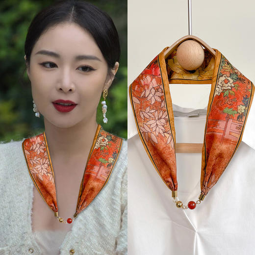 雀说 丝巾项链磁扣仿香云纱女小围巾锁骨链懒人磁吸扣高端围脖4ZF-31104 商品图10