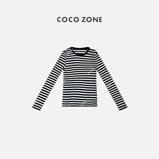 COCO ZONE2024条纹长袖T恤女士经典圆领宽松打底衫CC1A0546 商品图0