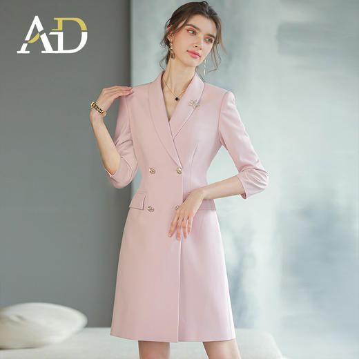 AD粉色职业连衣裙女播音主持人艺考正装学生面试演讲西装气质礼服 商品图4