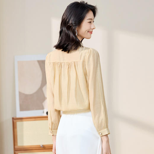 【圆领荷叶边】罗蒙女士长袖衬衫简约清新舒适轻薄款衬衫开衫女 商品图5