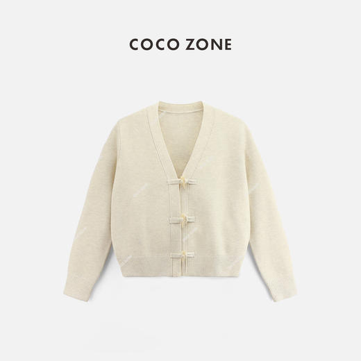 COCO ZONE2024时尚V领针织开衫气质单排扣百搭毛衣24C10341 商品图0