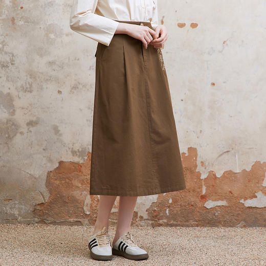 famecoco范可儿植物刺绣半身裙女松紧腰纯棉a字裙子FAC1HA011 商品图1