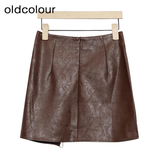 oldcolour短款皮裙春季新款设计感高腰复古A字半身裙女P11061407 商品图1