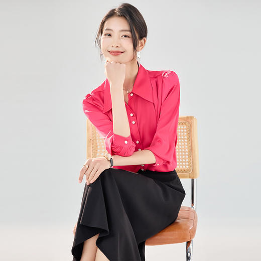 罗蒙女士长袖衬衫女款经典款通勤翻领长袖纯色单穿衬衣内搭衬衫 商品图2