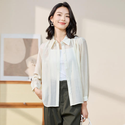 【天丝面料 轻薄凉爽】罗蒙女士长袖衬衫莱赛尔舒适百搭清爽衬衫开衫女 商品图3