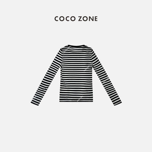 COCO ZONE2024条纹长袖T恤女士经典圆领宽松打底衫CC1A0546 商品图1