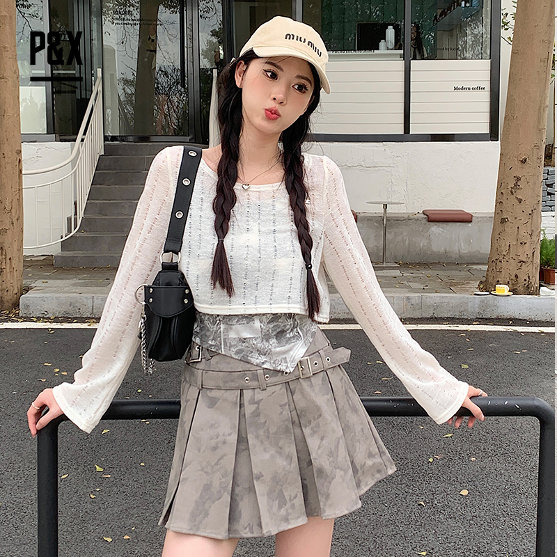 P&X设计师女装 气质法式百搭时尚三件套装短裙 824214263 花色