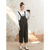 Famecoco范可儿纯棉休闲背带裤女士减龄运动黑色长裤FAC1GF001 商品缩略图4