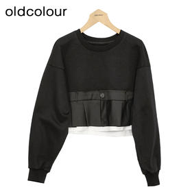 oldcolour短款卫衣春季新款设计感拼接圆领长袖上衣女P12024403