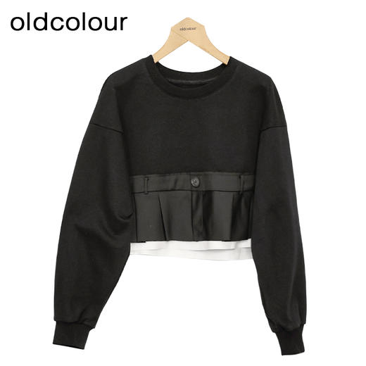 oldcolour短款卫衣春季新款设计感拼接圆领长袖上衣女P12024403 商品图0