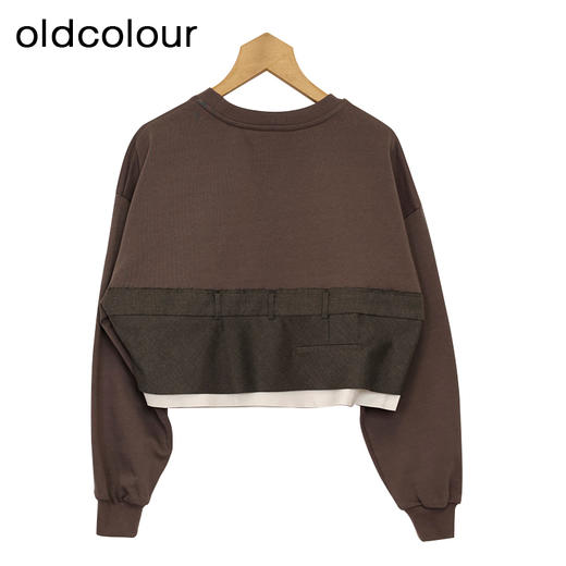oldcolour短款卫衣春季新款设计感拼接圆领长袖上衣女P12024403 商品图3