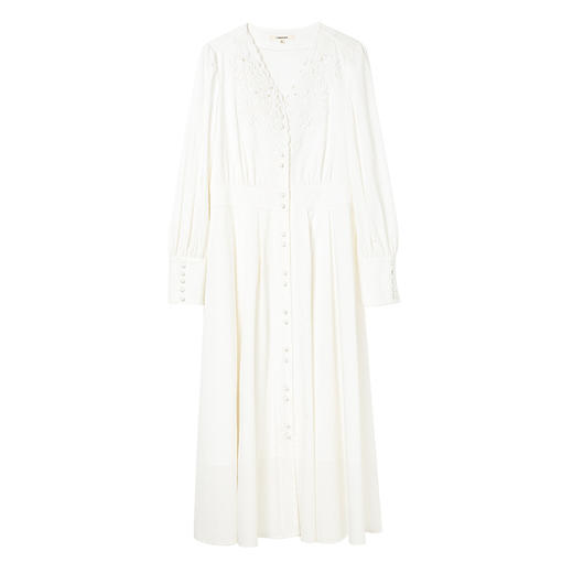 famecoco范可儿优雅v领提花连衣裙长款女设计感长裙FAC1FA020 商品图0