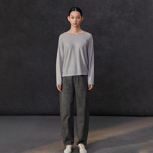 Famecoco基础款圆领长袖打底针织衫女套头纯色薄毛衣FAC1DB019 商品图5