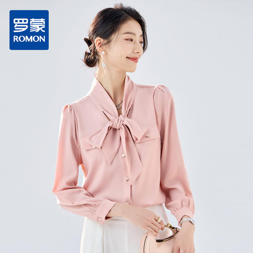 【系带领结】罗蒙女士长袖衬衫商务通勤舒适优雅简约大气衬衫女 商品图0