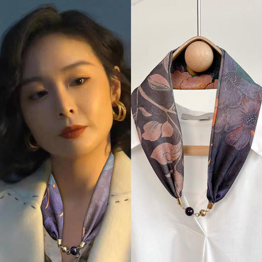 雀说 丝巾项链磁扣仿香云纱女小围巾锁骨链懒人磁吸扣高端围脖4ZF-31104 商品图7