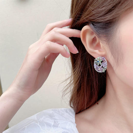 s925银针紫色花朵花卉耳环繁花似锦耳钉LY 商品图3