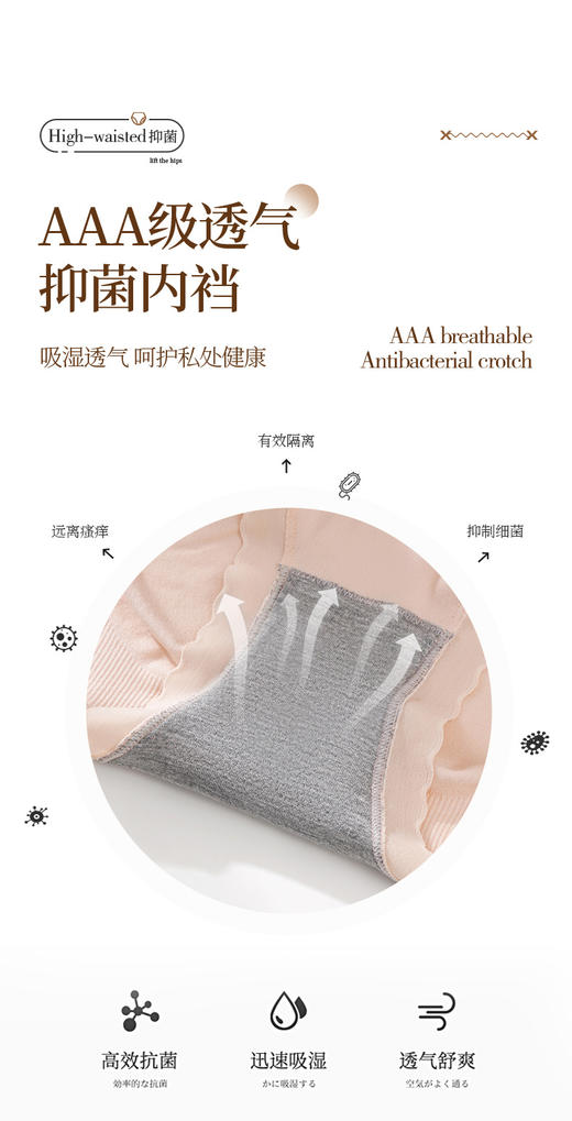 女士高腰收腹塑腰裸氨脚口无痕三角内裤2191/2144/92179 商品图3