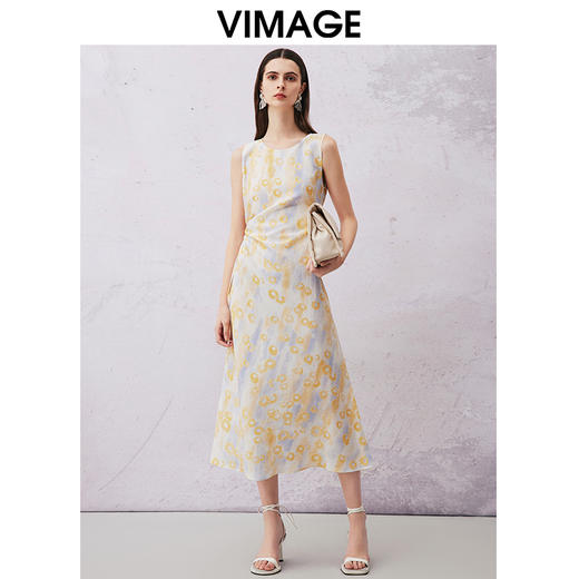 VIMAGE纬漫纪夏季新款气质收腰显瘦无袖印花连衣裙V2107752 商品图0