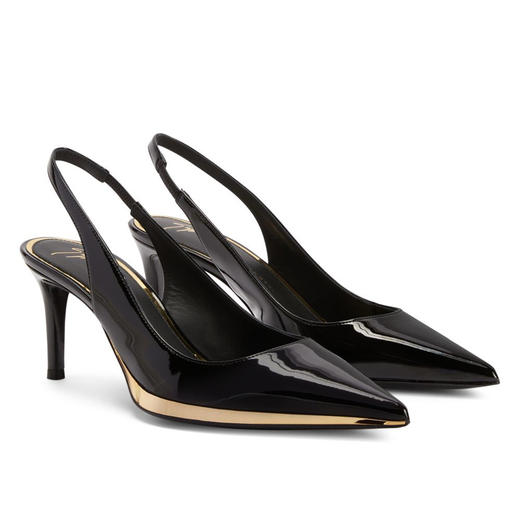 Giuseppe Zanotti 女士签名徽标漆皮高跟凉鞋 黑色 E350000004 商品图1